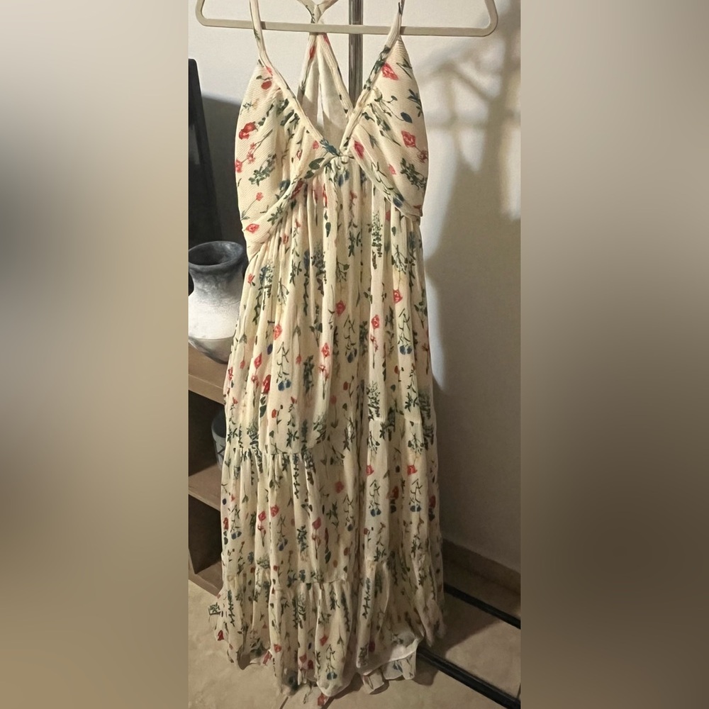 CeCe Strapless Floral Cream Dress